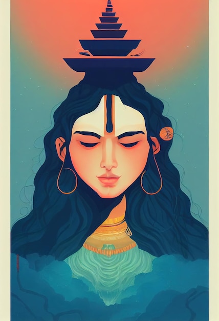 Adiyogi shiva portret illustratie Indiase verlichte god