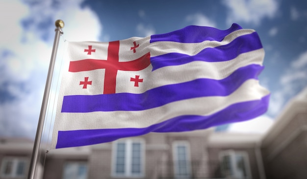 Adjara Vlag 3D-rendering op de achtergrond van de blauwe hemel