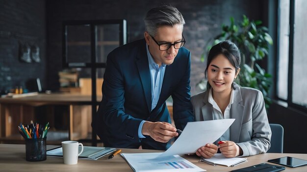 Administrator business man financial inspector and secretary making report calculating balance