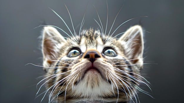 Adorabele kitten die naar boven kijkt met een wijdogend wonder Perfect voor huisdierenliefhebbers Boeiend huisdierenportret AI