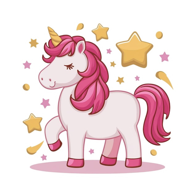 Adorabele roze eenhoorn met sterren geïsoleerd op witte achtergrond