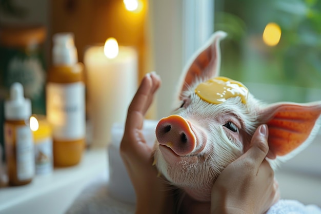 Adorabele spa varken schattig en verwend varken genieten van ontspannende spa behandelingen een charmante en heerlijke