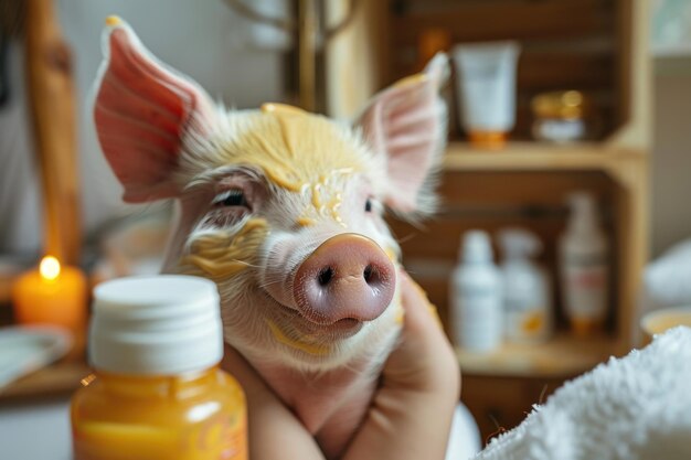 Adorabele spa varken schattig en verwend varken genieten van ontspannende spa behandelingen een charmante en heerlijke