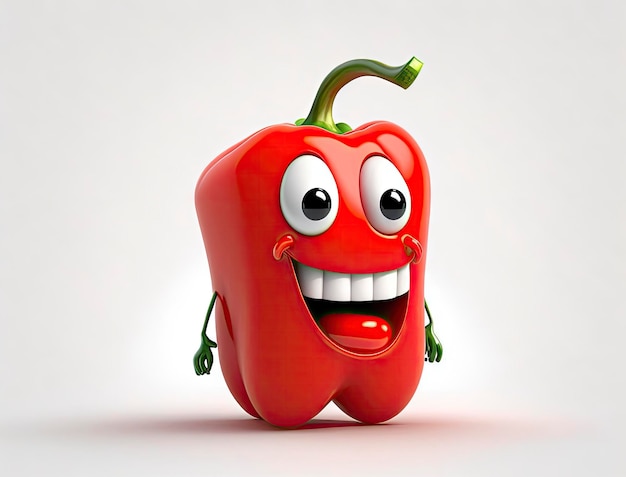 Adorable 3D Cartoon Red Pepper Character on White Background