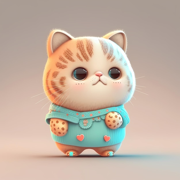 愛らしい 3D の猫のキャラクターは、キュートで面白い、カラフルな服を着ています。