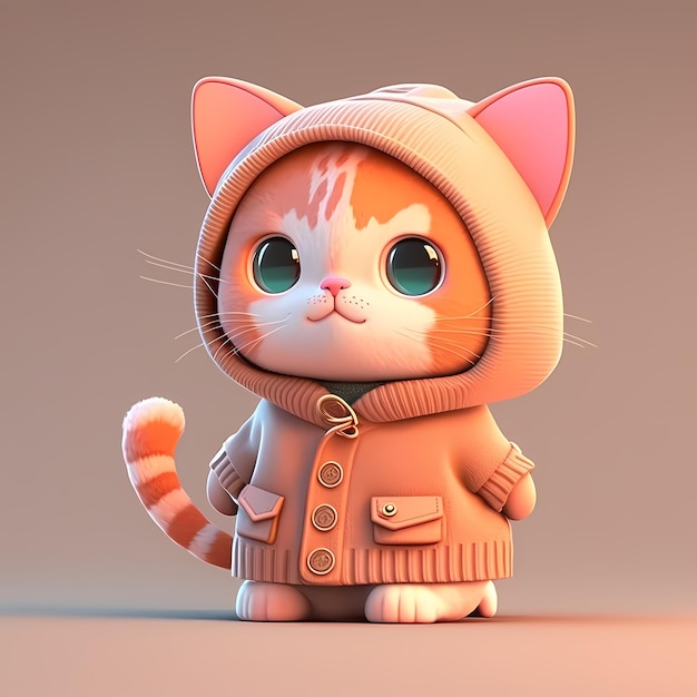 愛らしい 3D の猫のキャラクターは、キュートで面白い、カラフルな服を着ています。