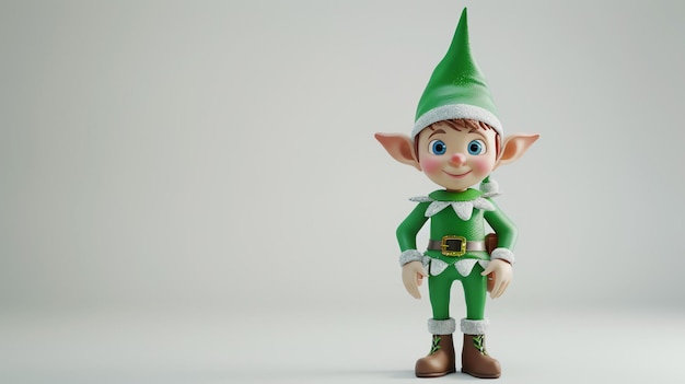 Adorable 3D elf with a charming smile and big round eyes perfect for adding a touch of whimsy to your holiday designs This cute little creature is in a joyful pose ready to spread the mag