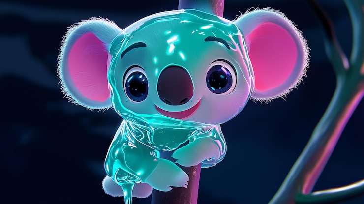 Photo adorable 3d koala bear in a glowing blue suit