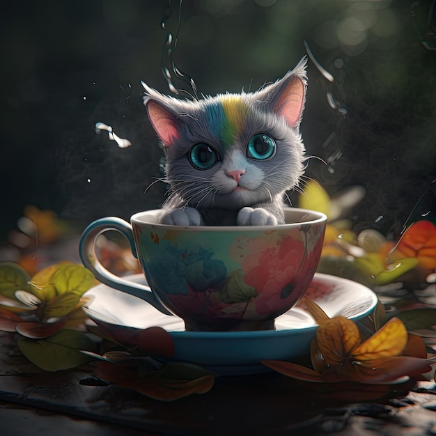 An adorable 3D model of a curious kitten