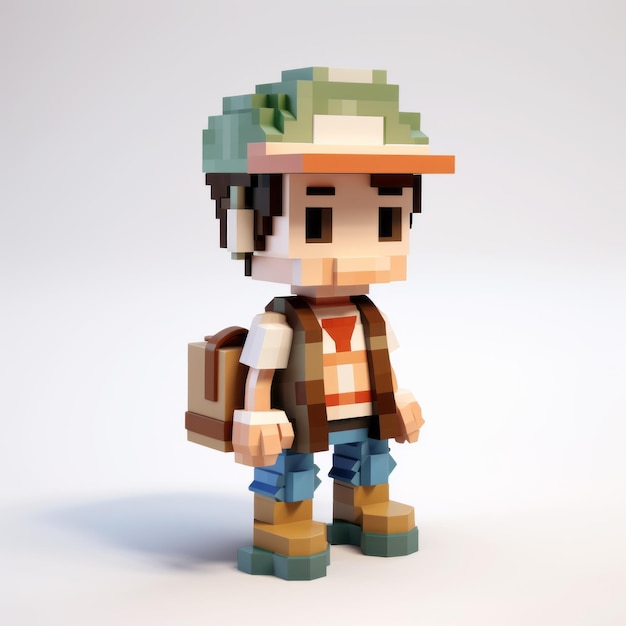 Adorable 3d Pixel Art Sculpture Of Oliver With Hat And Backpack