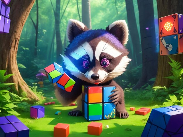 Adorable 3D raccoon with a kids animation style