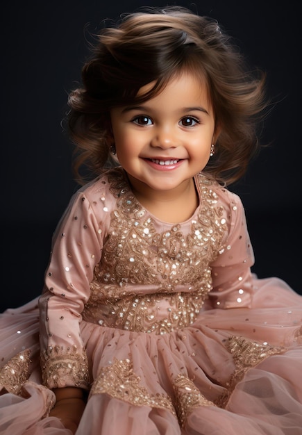 Photo adorable 3yearold indian princess in pastel pink lehenga dress heart stealer