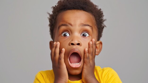 Adorable African American boy looking surprised and shocked