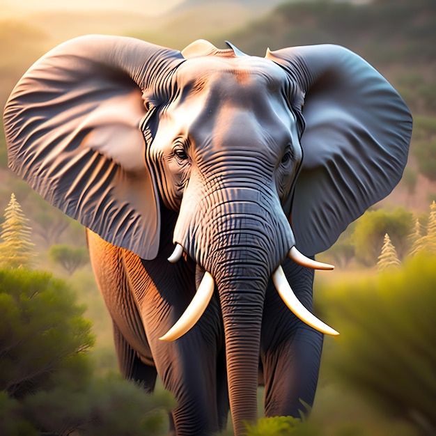 자연 서식지 디지털 아트워크의 사랑스러운 아프리카 코끼리