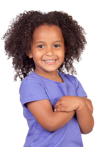 Adorable african little girl with beautiful hairstyle isolated over white