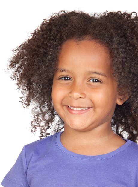 Adorable african little girl with beautiful hairstyle isolated over white