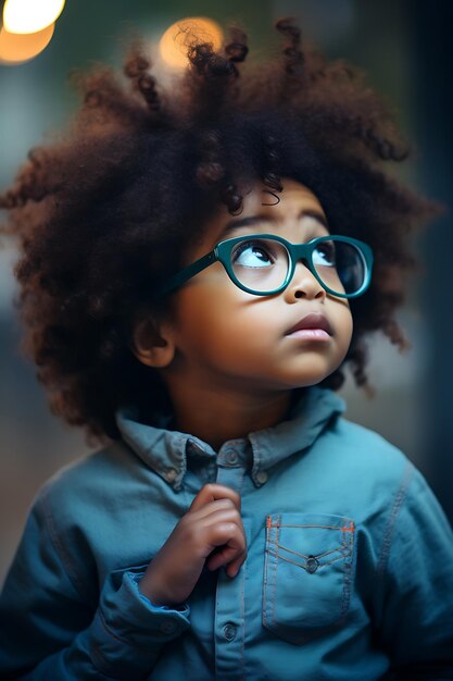 Photo adorable afroamerican child thinkin