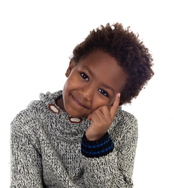 Adorable afroamerican child thinking