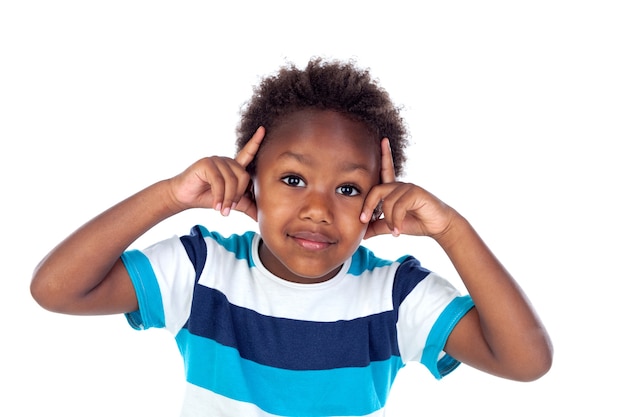 Adorable afroamerican child thinking