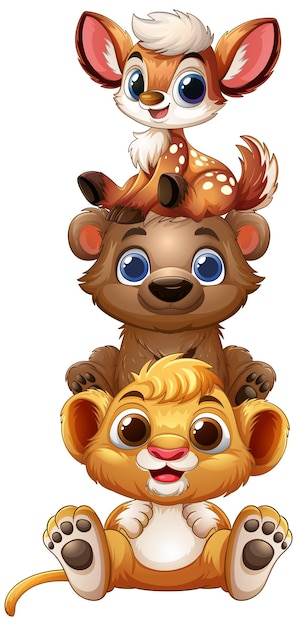 adorable animal friends stacked together