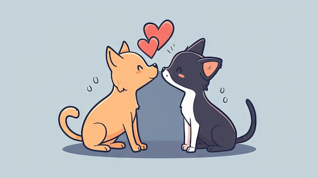 Очаровательные анимационные кошки, проявляющие привязанность с символом сердца
