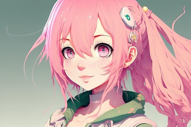 Adorable anime girl in a cartoon with pink hair