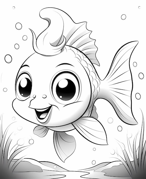 Adorable Aquatic Delight Cartoon Fish Coloring Page for Kids