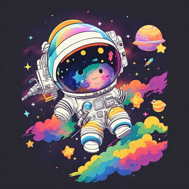 Photo adorable astronauts cute pixel art in the galaxy space