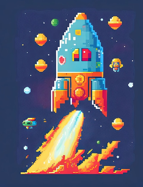 Photo adorable astronauts cute pixel art in the galaxy space