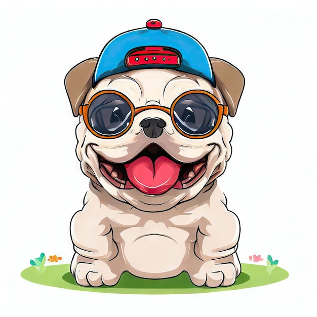 Adorable Attire Admiration Hat and Glasses on Baby Bulldogs Generative AI