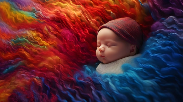 Adorable baby on abstract colorful background Generative AI