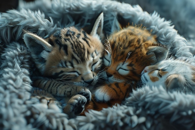 Adorable baby animals cuddled together