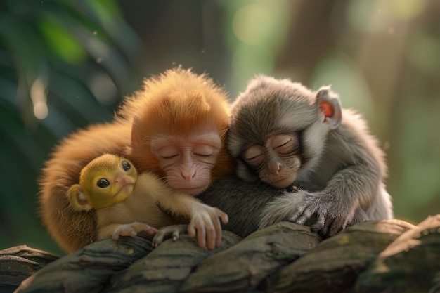 Adorable baby animals cuddled together