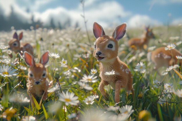 Adorable baby animals frolicking in a meadow