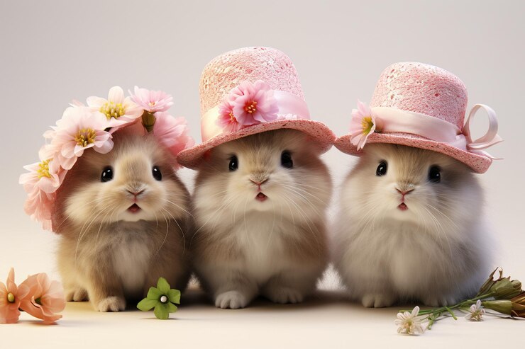 Photo ミニチュアのイースターボンを着た 可愛い赤ちゃんの動物