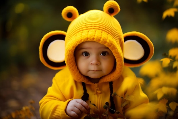 Adorable Baby in Bee Outfit Sweet as Honey Generative by Ai