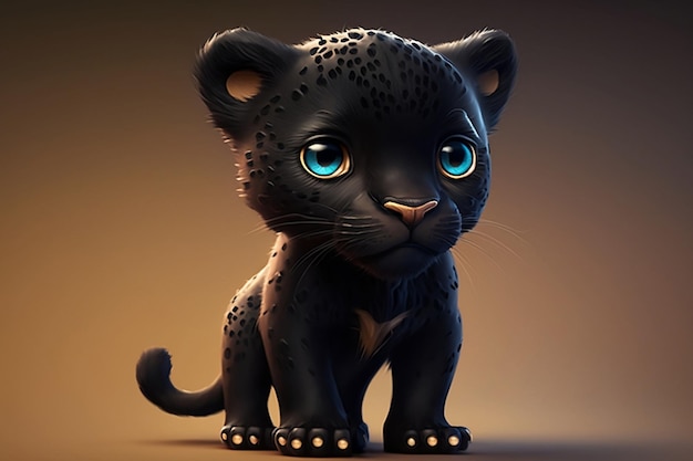 Adorable baby black panther 3d cartoon style Generative AI