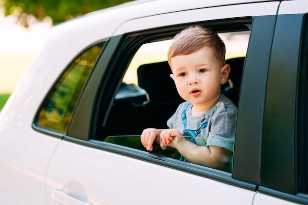 Adorable baby boy in the car