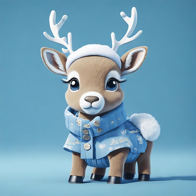 Photo adorable baby christmas reindeer blue background