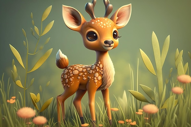 Adorable Baby Deer A Cute Cartoon Animation Rendering of a ChildFriendly Fantasy Nature