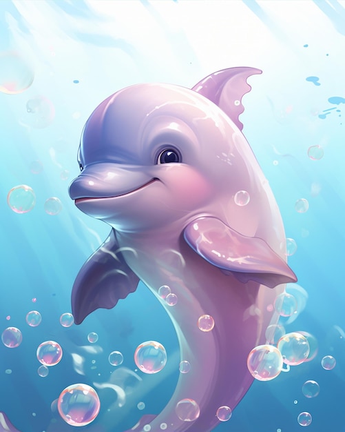 Foto adorabile bambino delfino con bolle