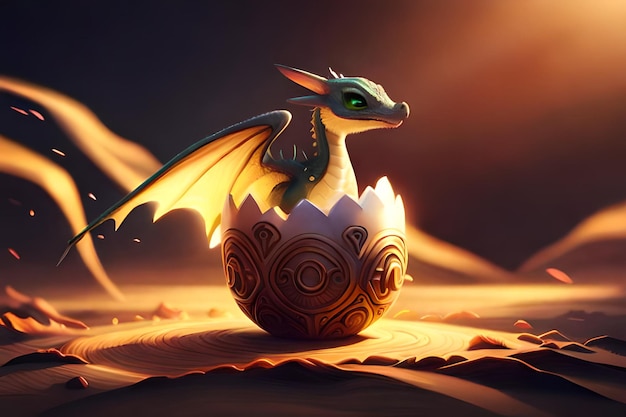 adorable baby dragon coming out of egg