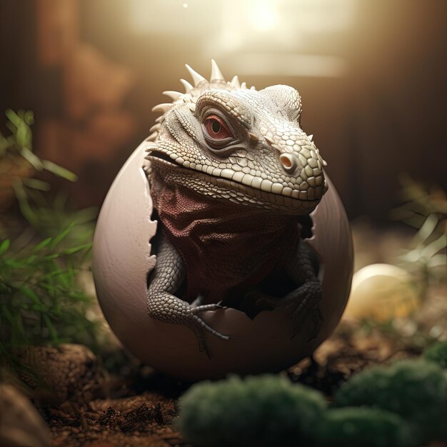 Adorable Baby Dragon Hatching from Egg 3D Rendered Lizard Animal