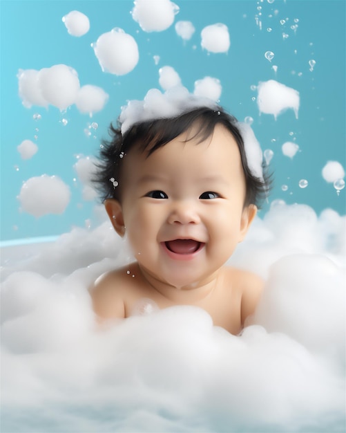 adorable baby enjoying bubble bath on international bubble bath day