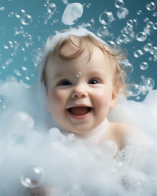 adorable baby enjoying bubble bath on international bubble bath day