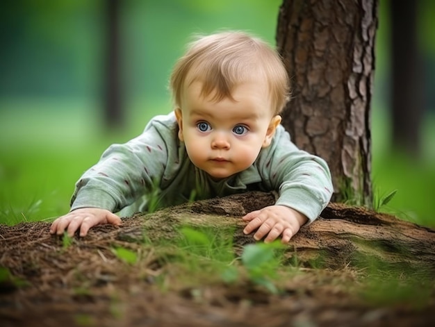 Adorable baby exploring the nature