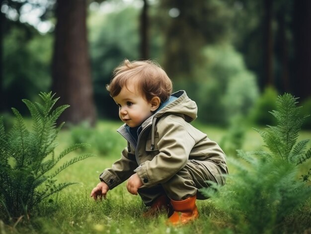 Adorable baby exploring the nature