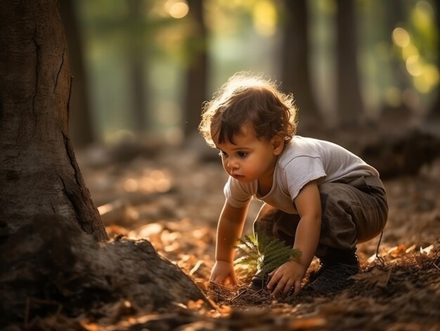 Foto bambino adorabile che esplora la natura