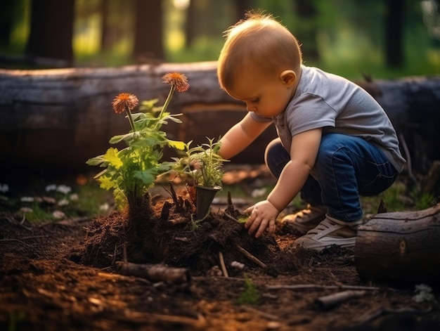 Photo adorable baby exploring the nature