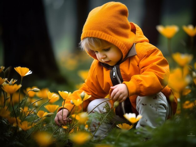 Foto adorabile bambino che esplora la natura